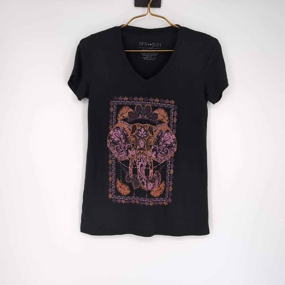 Fifth Sun Women's Black Lilac & Orange Elephant Graphic T-Shirt - Size XS - GUC